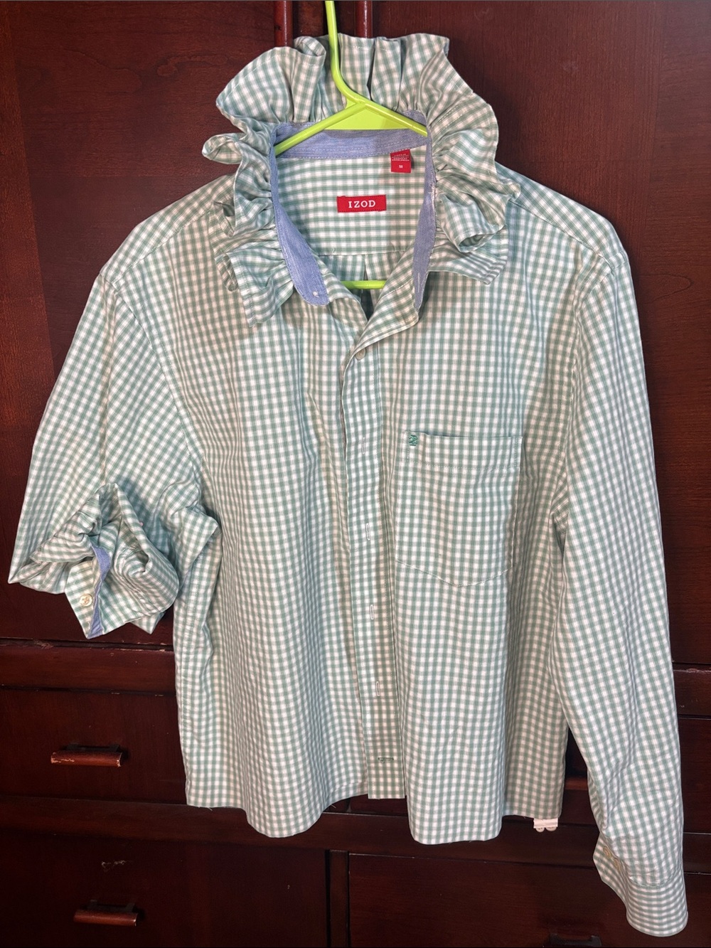 Upcycled/Reloved Izod Light Green/White Gingham Shirt